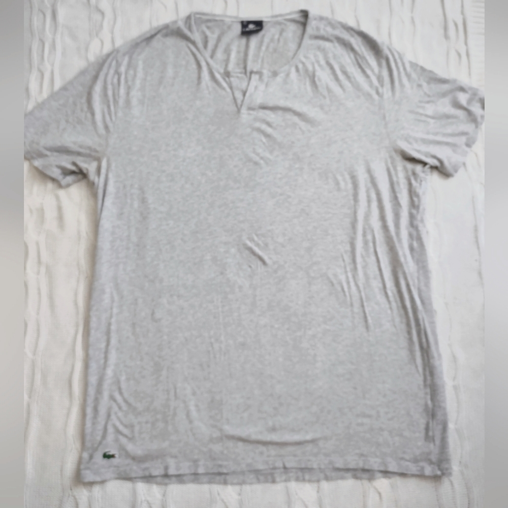 Lacoste Light Heather Grey Split Collar Lounge T-Shirt Sz. XL (mens)